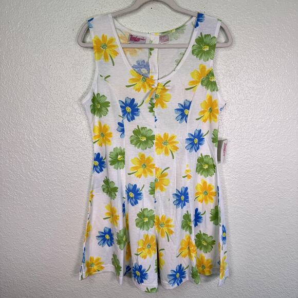 Pennylane Pants - Vintage Pennylane Romper Womens Large Floral Button Bow 90s Daisy Retro NEW